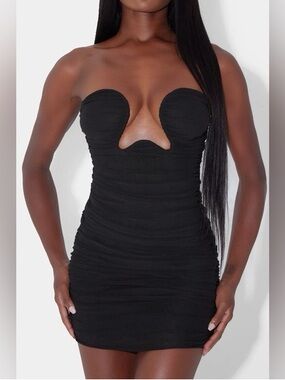 Leau London Brown Mesh Strapless Mini Dress with Cutout Detail Size Large